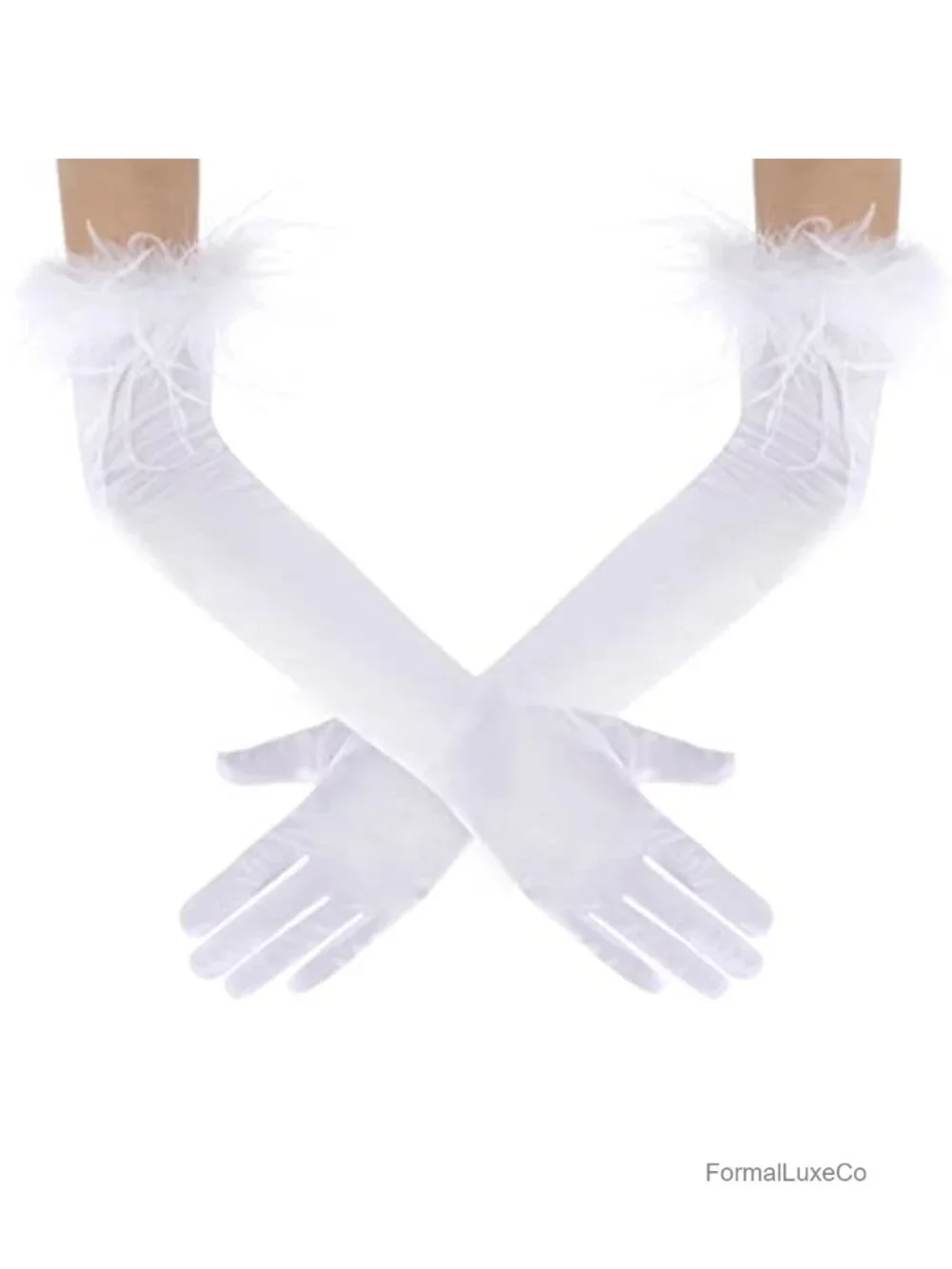 Satin Opera Gloves with Feathers Stretchy Vintage Formal Party Gloves